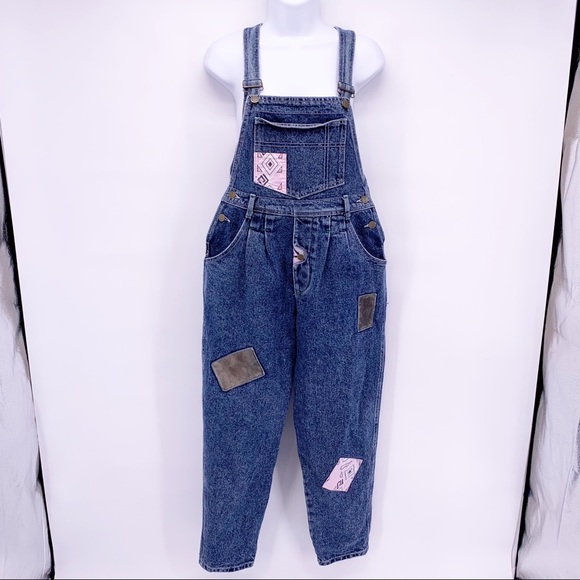 Guess Denim - VINTAGE 80s Guess Patchwork Pleated Denim Overalls